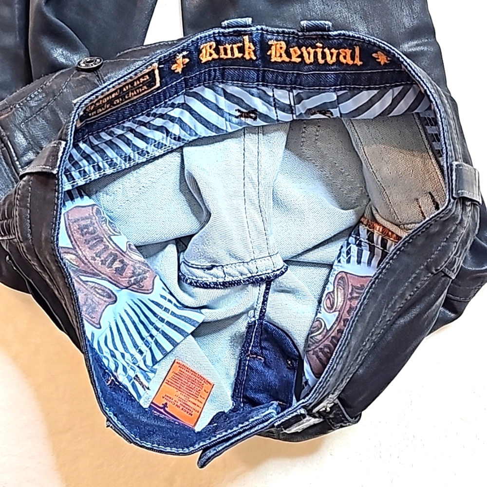 💥Rock Revival (Straight Fit) Black Biker Jeans. Men's Size: W34x34L - Picture 15 of 16